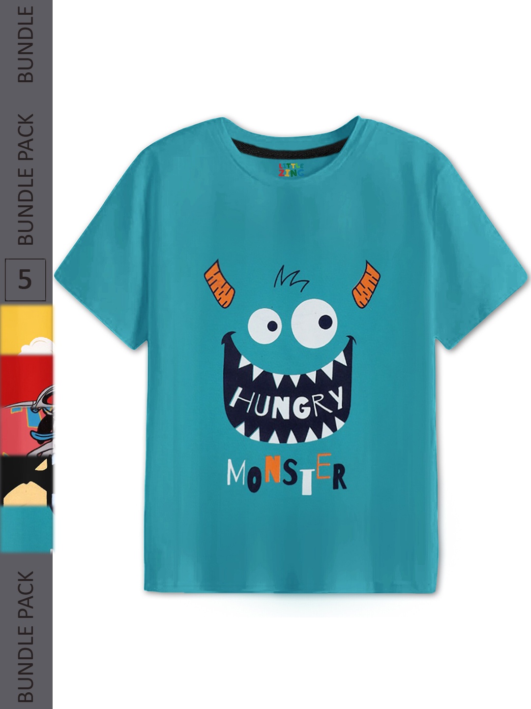 

BAESD Boys Pack of 5 Graphic Printed Cotton T-shirt, Sea green