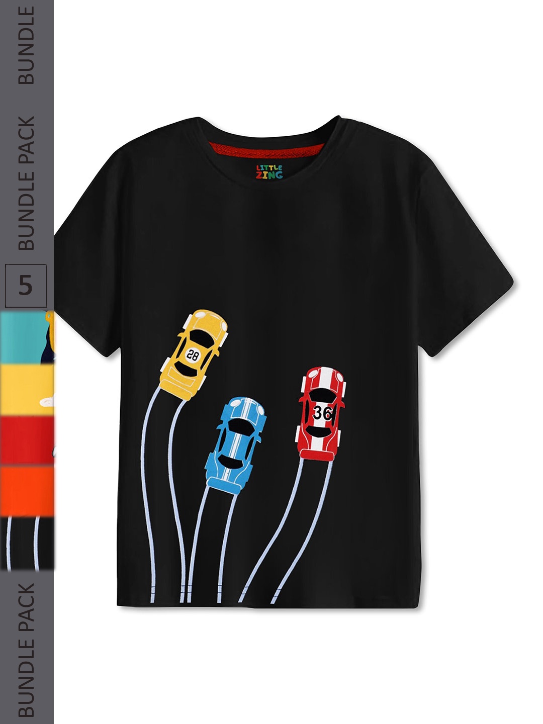 

BAESD Boys Pack Of 5 Printed Cotton T-shirt, Black