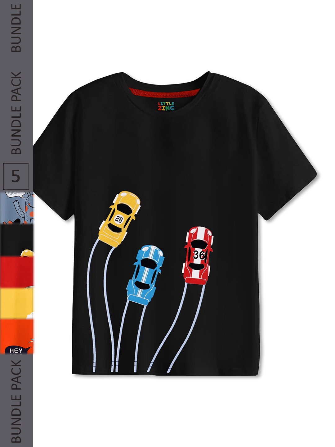 

BAESD Boys Pack Of 5 Printed Cotton T-shirt, Black