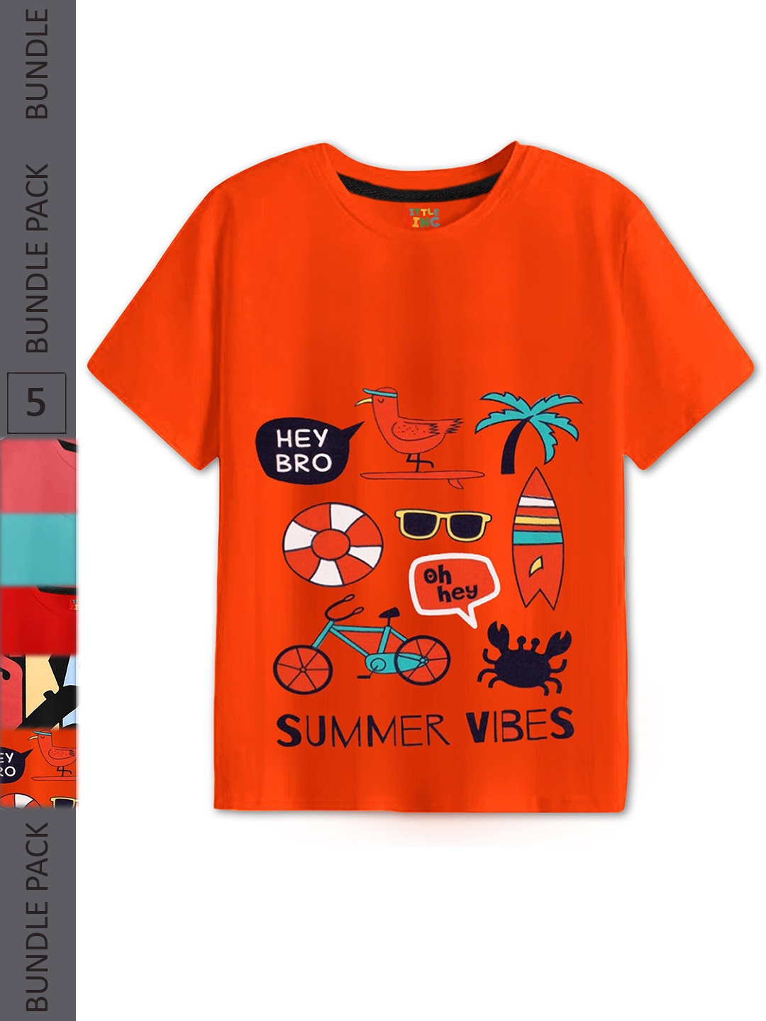

BAESD Boys Pack Of 5 Printed Cotton T-shirt, Orange