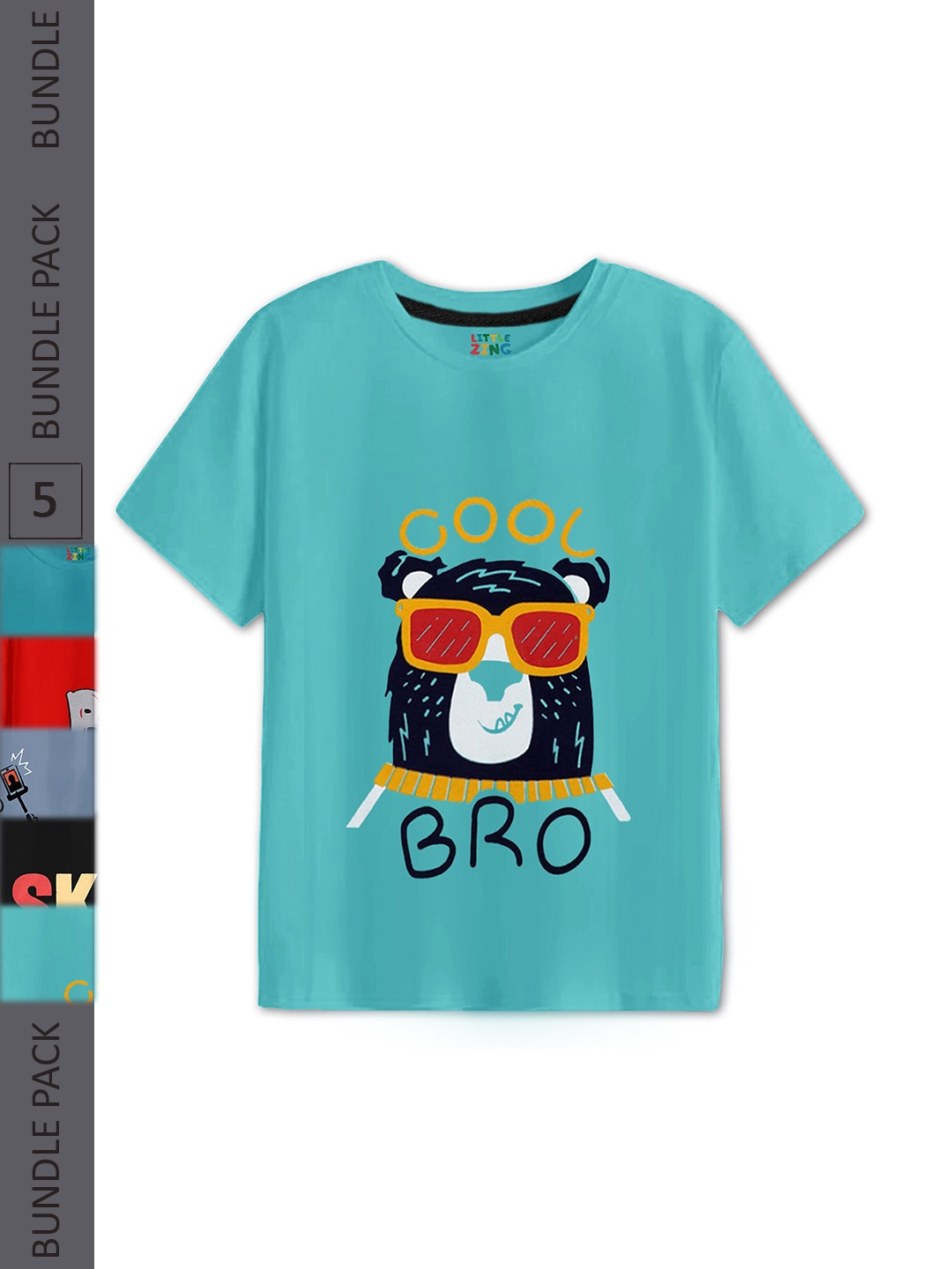 

BAESD Boys Pack of 5 Graphic Printed Cotton T-shirt, Sea green
