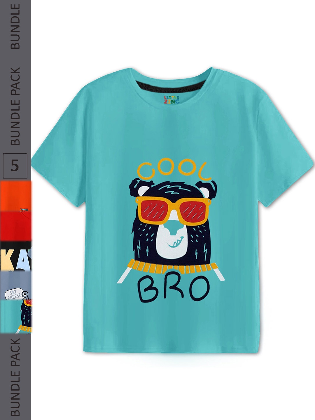 

BAESD Boys Pack of 5 Graphic Printed Cotton T-shirt, Sea green