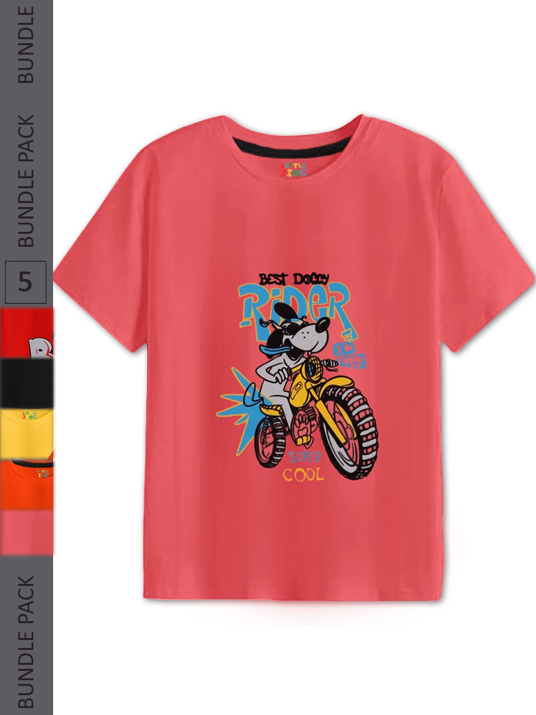 

BAESD Boys Pack of 5 Graphic Printed Cotton T-shirt, Peach