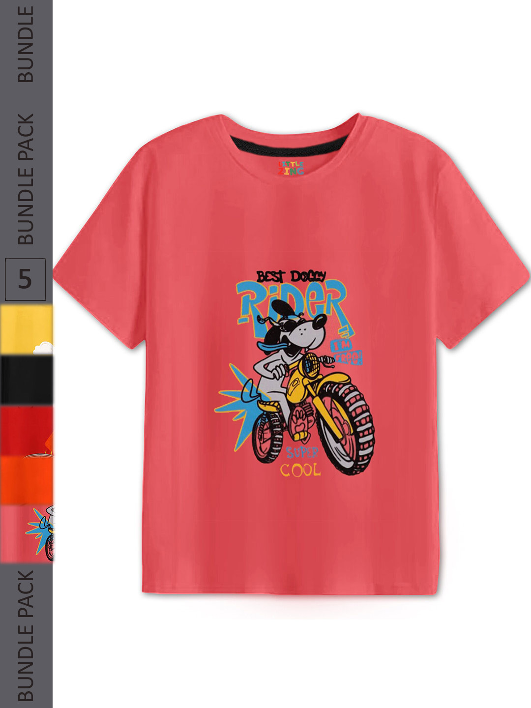 

BAESD Boys Pack of 5 Graphic Printed Cotton T-shirt, Peach
