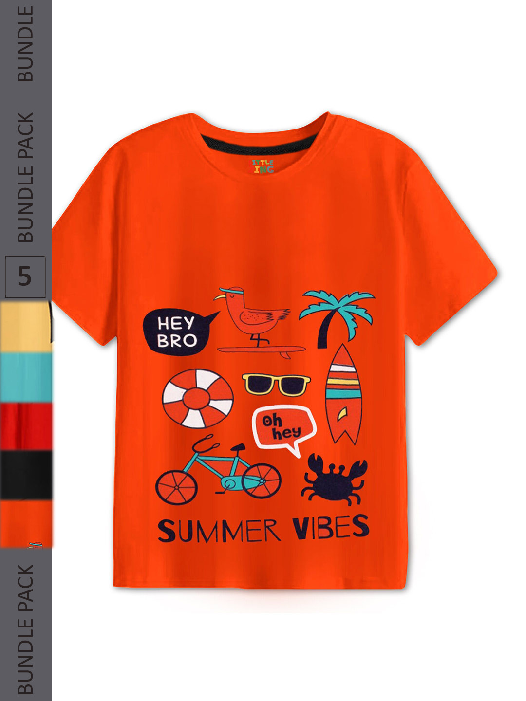 

BAESD Boys Pack of 5 Graphic Printed Cotton T-shirt, Orange