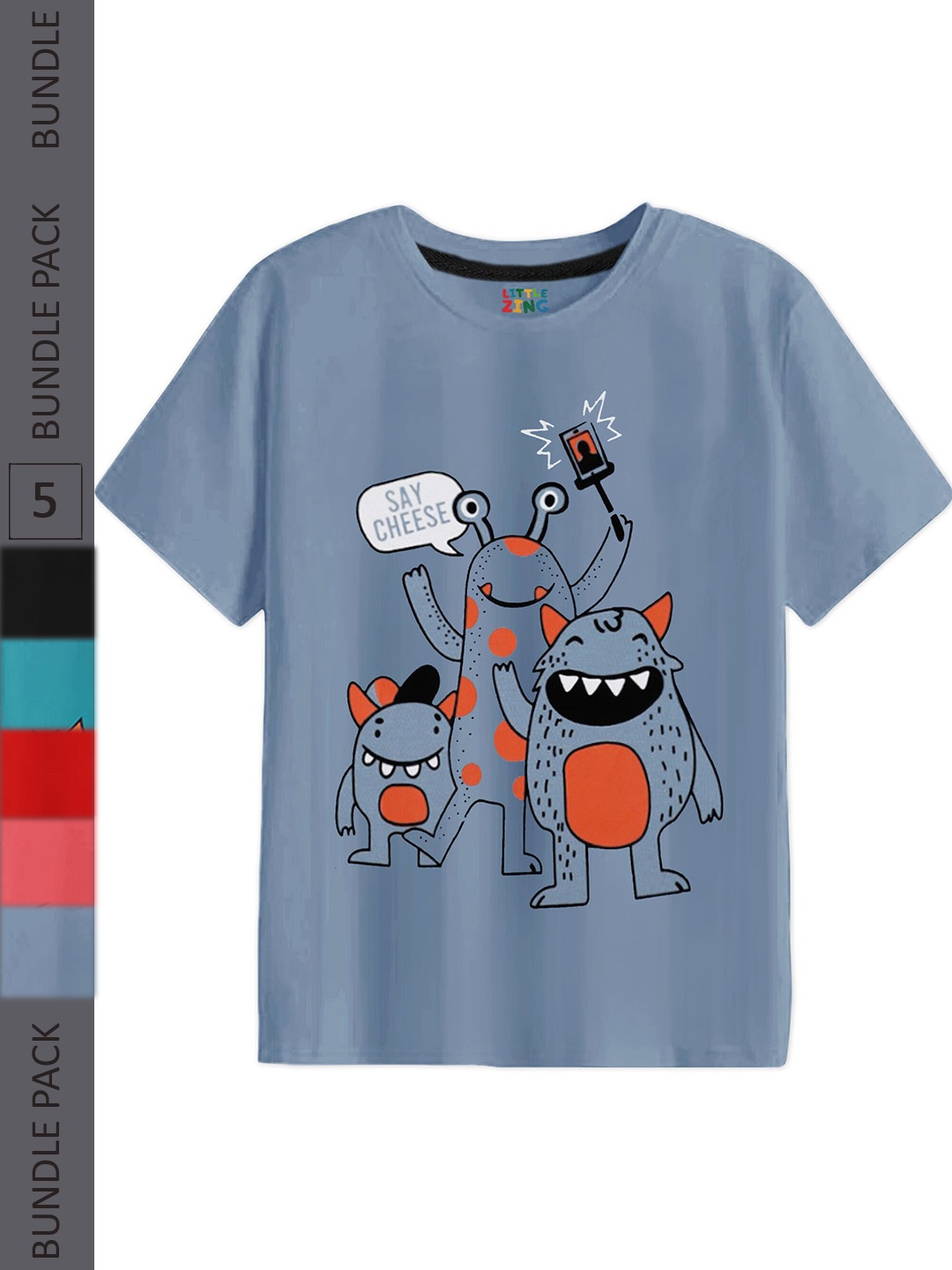 

BAESD Boys Pack Of 5 Printed Cotton T-shirt, Grey