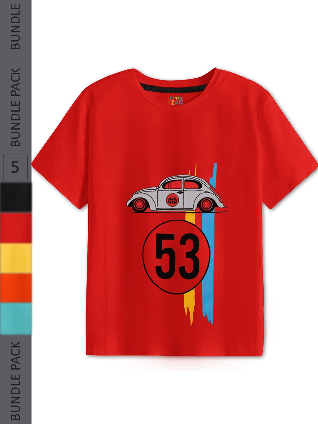 

BAESD Boys Pack Of 5 Printed Cotton T-shirt, Red