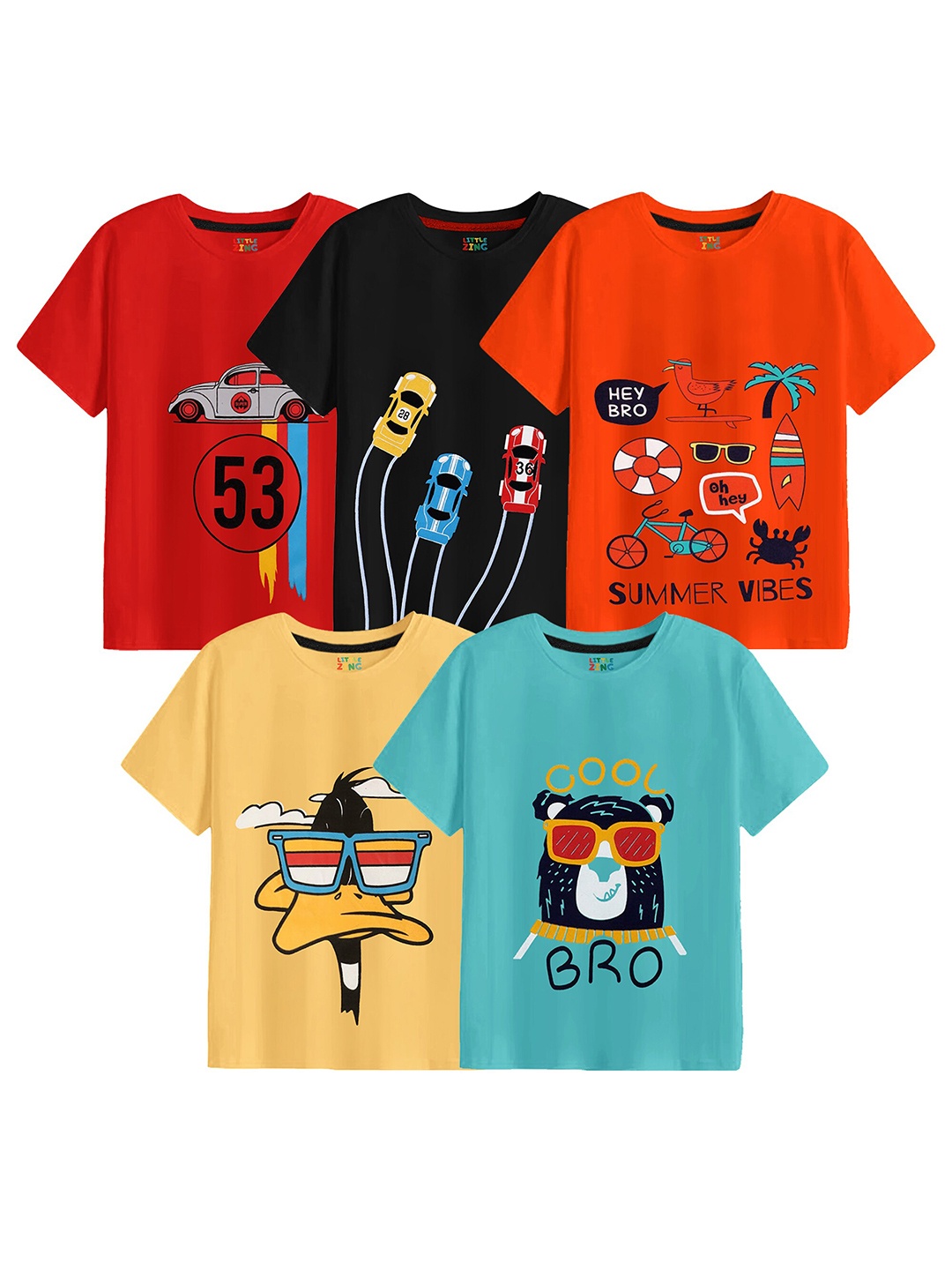 

BAESD Boys Pack Of 5 Printed Cotton T-shirt, Red