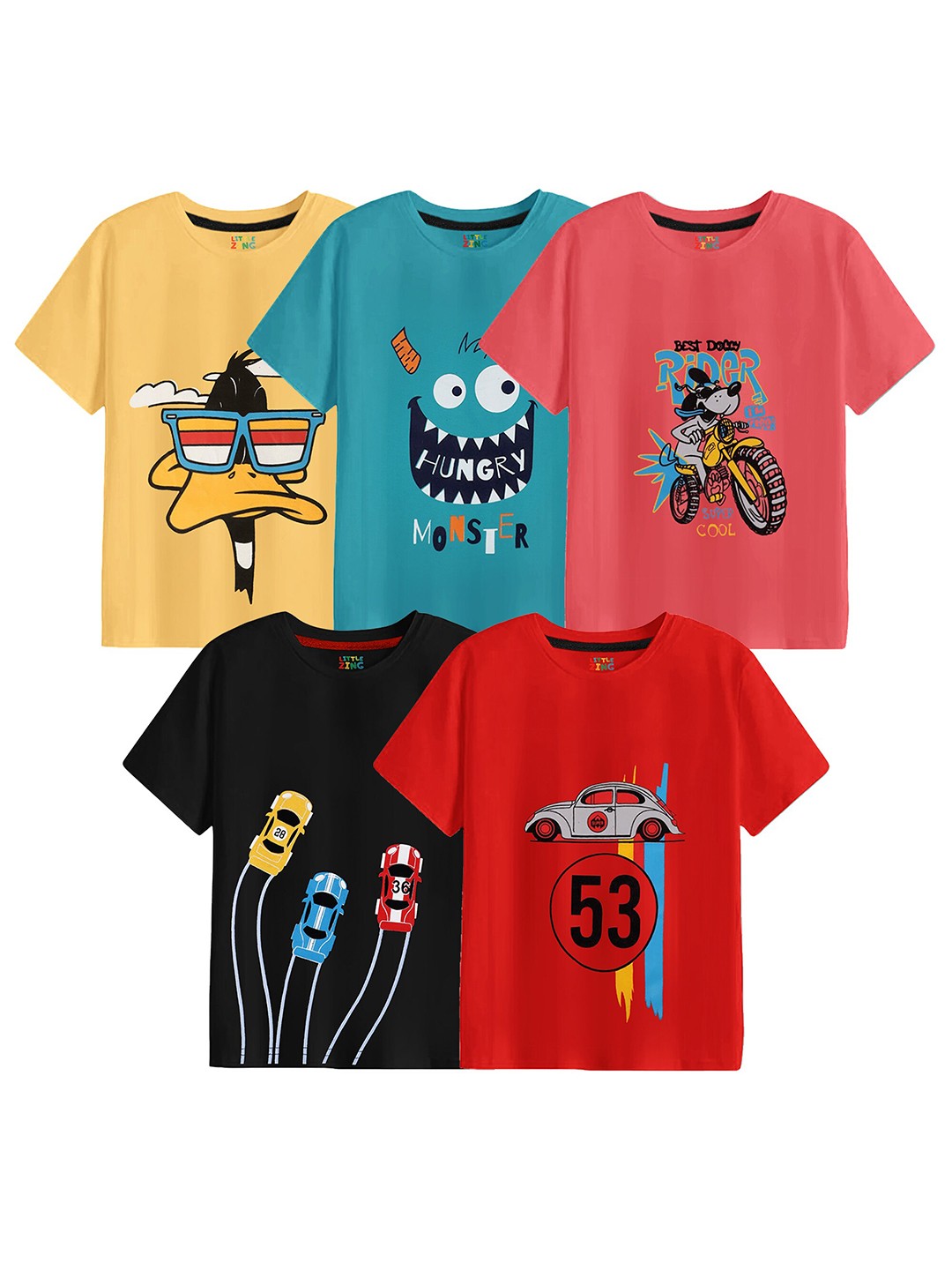 

BAESD Boys Pack Of 5 Printed Cotton T-shirt, Yellow