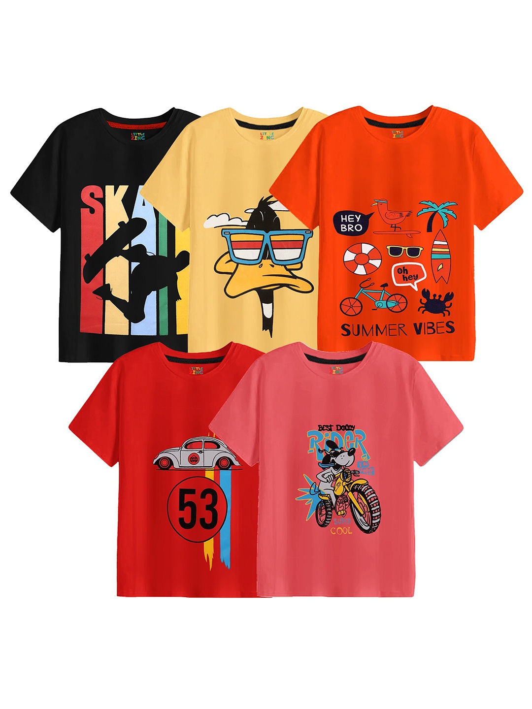 

BAESD Boys Pack of 5 Graphic Printed Cotton T-shirt, Black