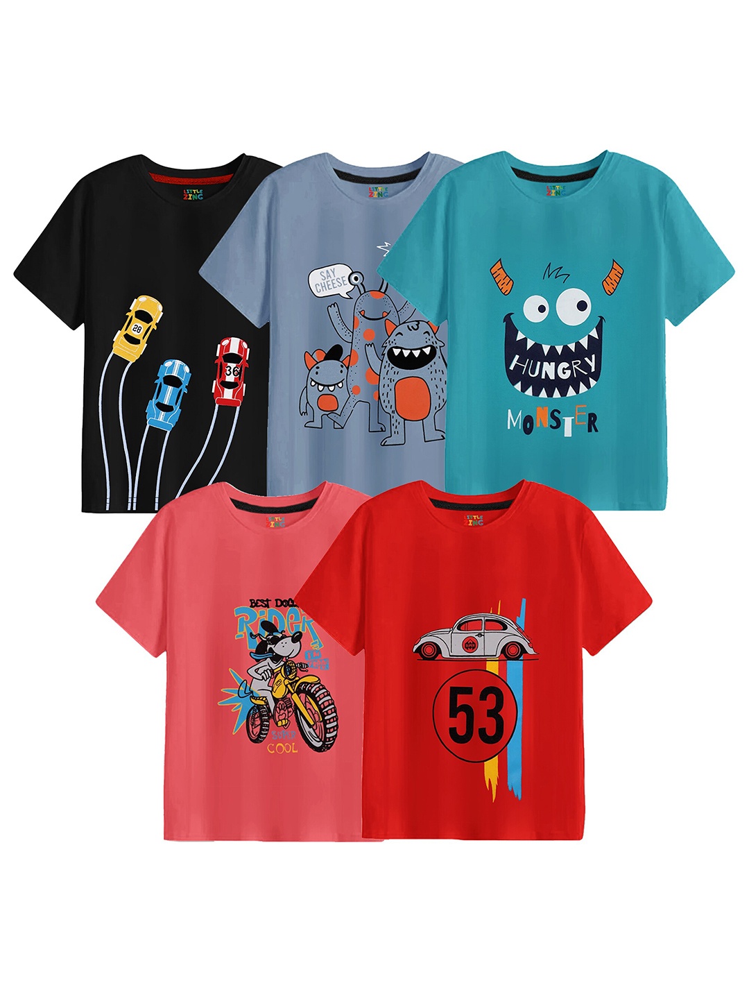 

BAESD Boys Pack of 5 Graphic Printed Cotton T-shirt, Black