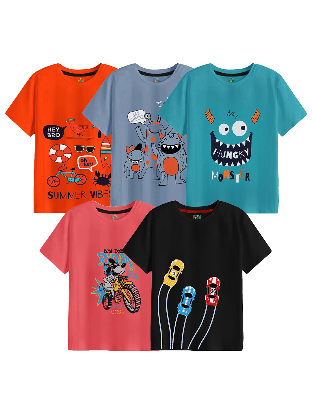 

BAESD Boys Pack of 5 Graphic Printed Cotton T-shirt, Orange