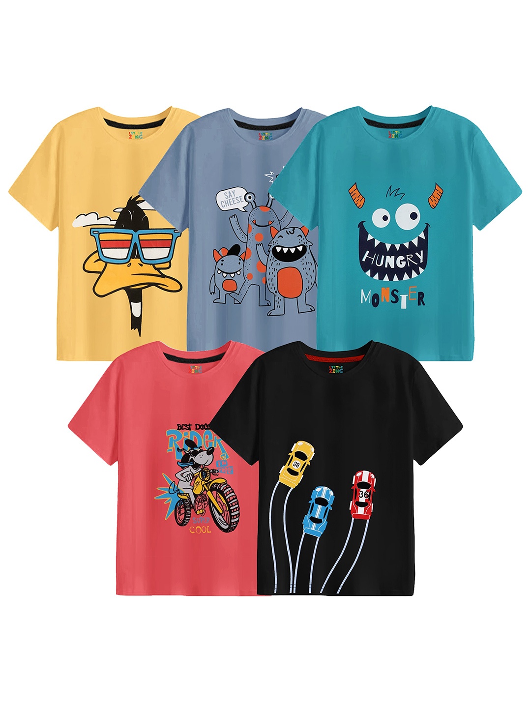 

BAESD Boys Pack Of 5 Graphic Printed Cotton T-Shirts, Black