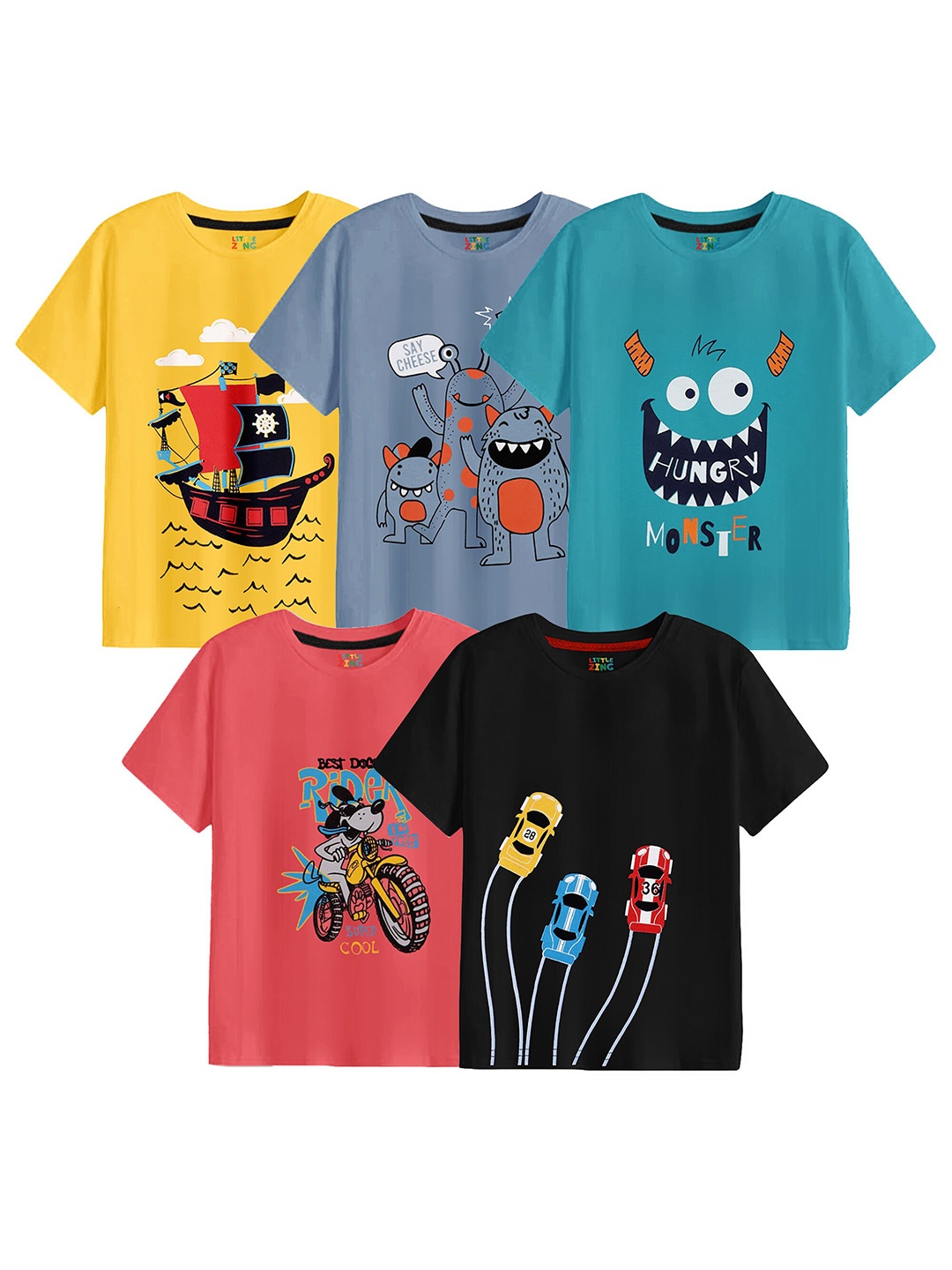 

BAESD Boys Pack Of 5 Printed Cotton T-shirt, Yellow