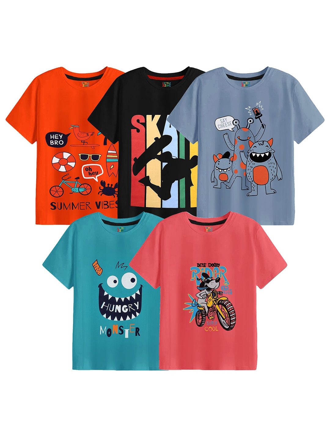 

BAESD Boys Pack Of 5 Printed Cotton T-shirt, Orange
