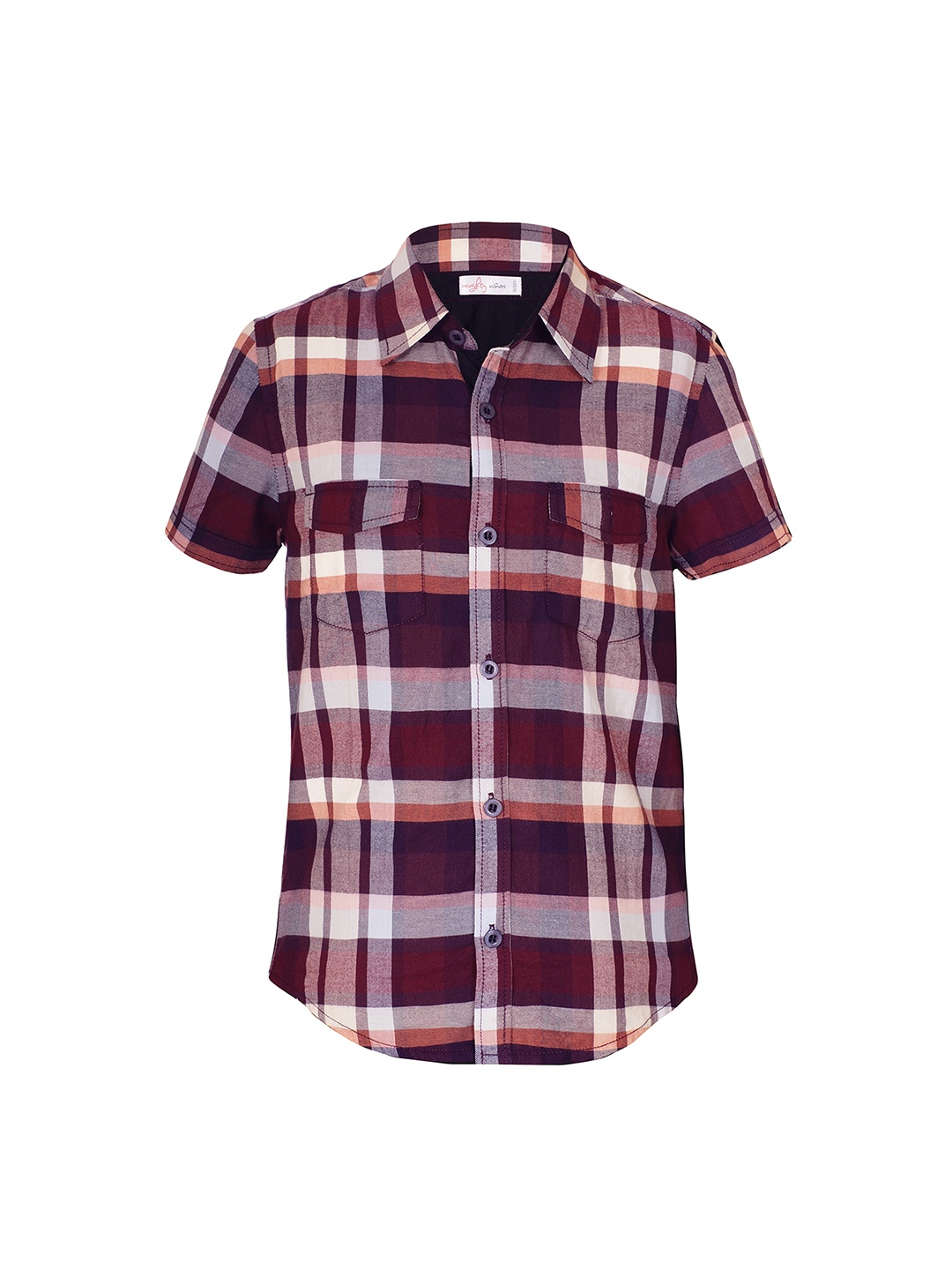 

naughty ninos Boys Cream-Coloured & Maroon Regular Fit Checked Casual Shirt