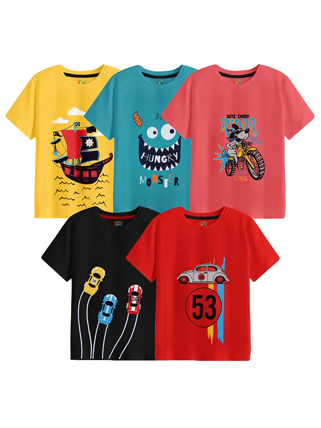 

BAESD Boys Pack Of 5 Printed Cotton T-shirt, Yellow