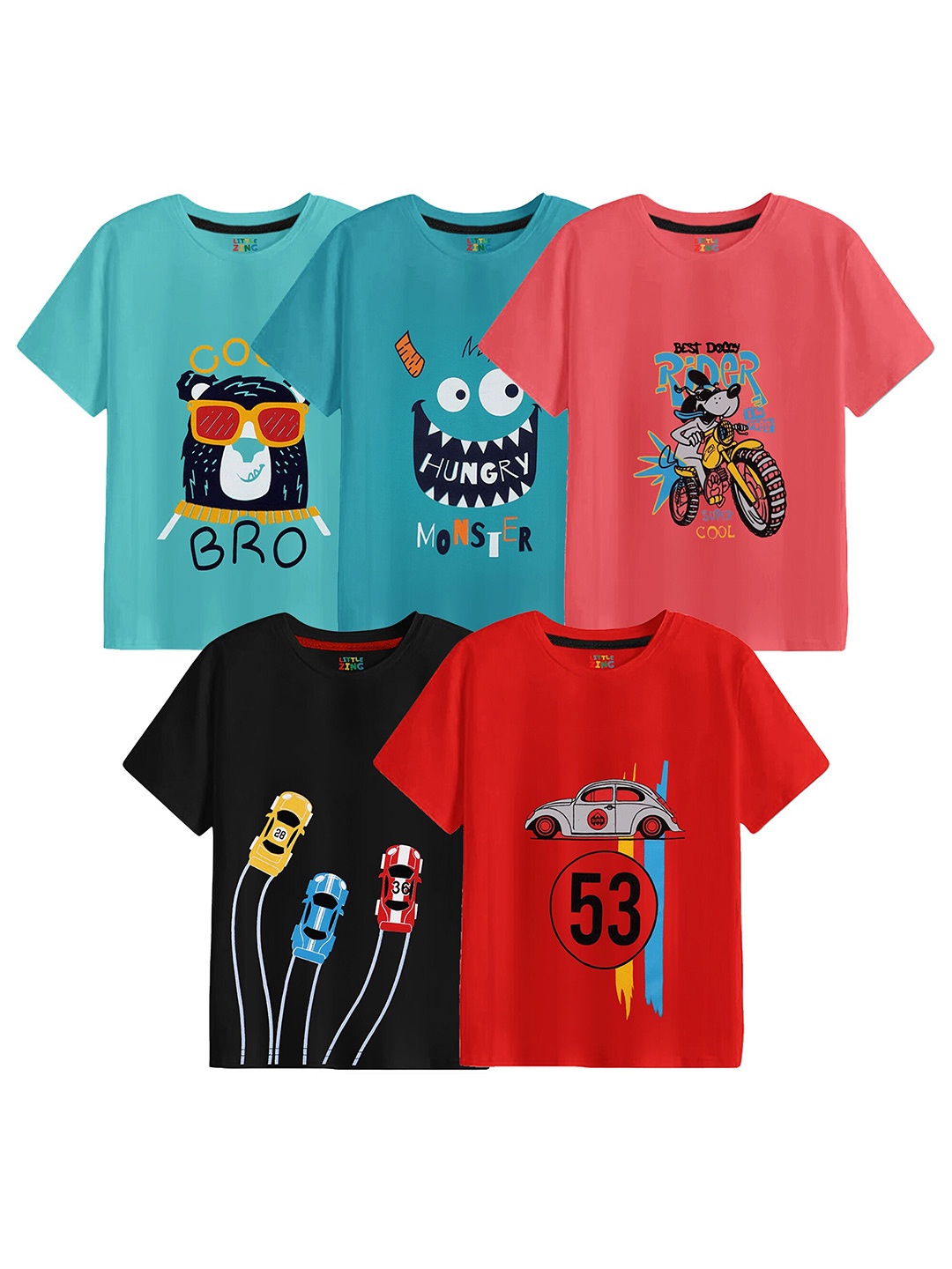 

BAESD Boys Pack Of 5 Printed Cotton T-shirt, Blue