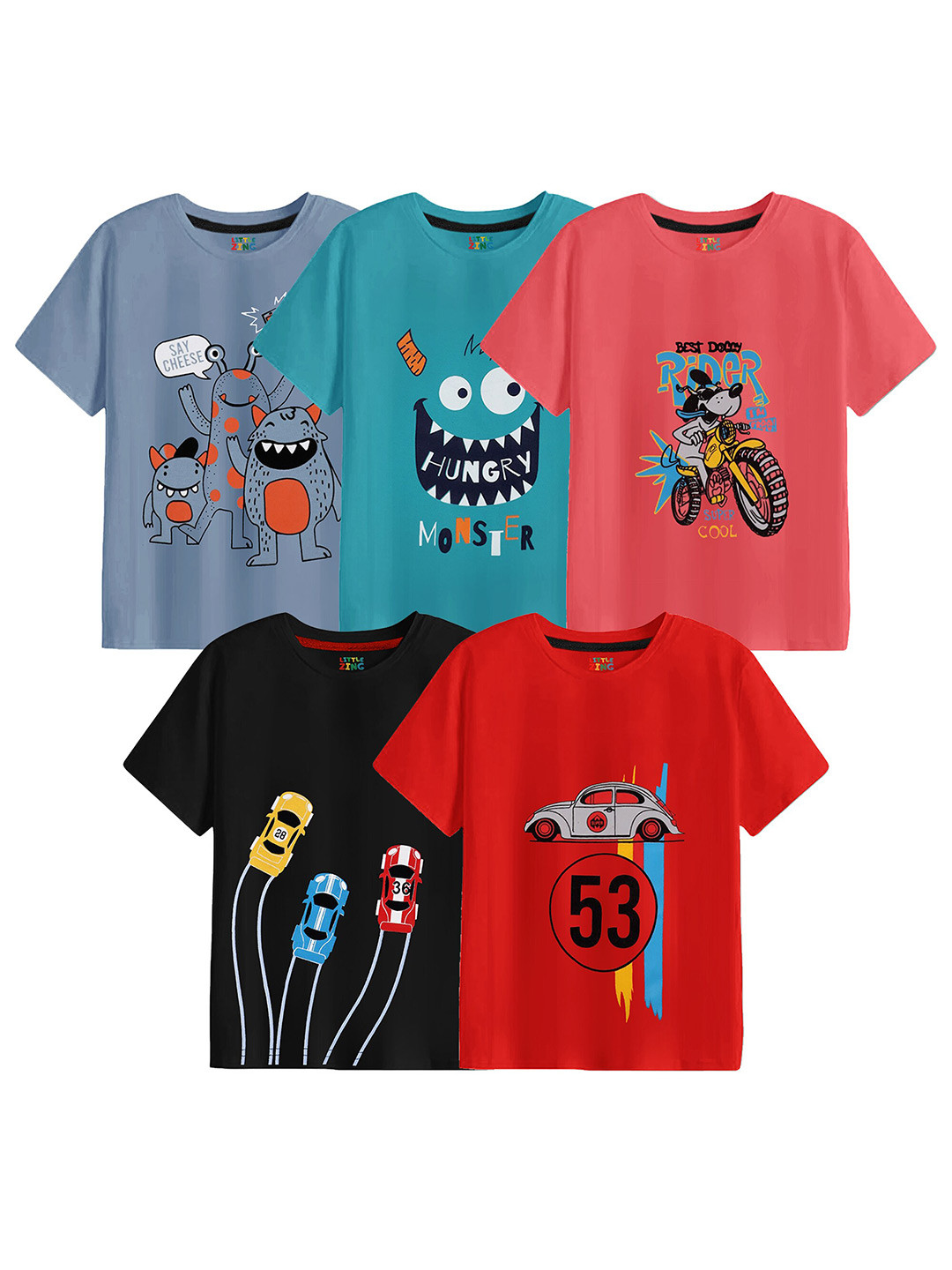 

BAESD Boys Pack Of 5 Printed Cotton T-shirt, Grey