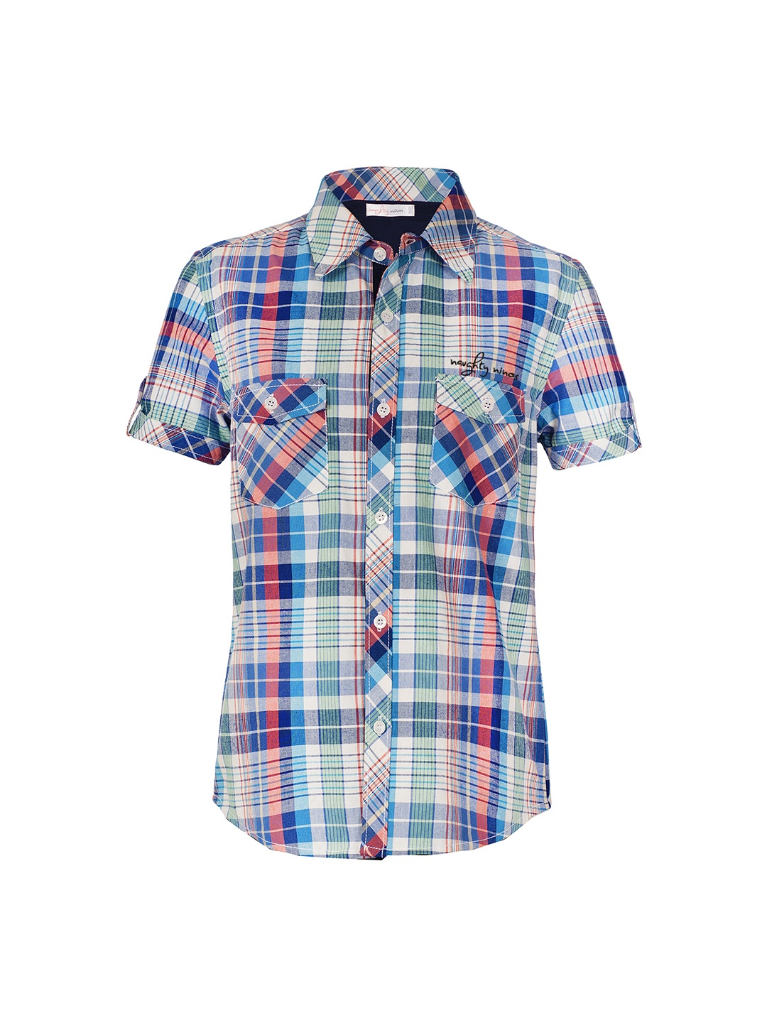 

naughty ninos Boys Blue & Green Regular Fit Checked Casual Shirt