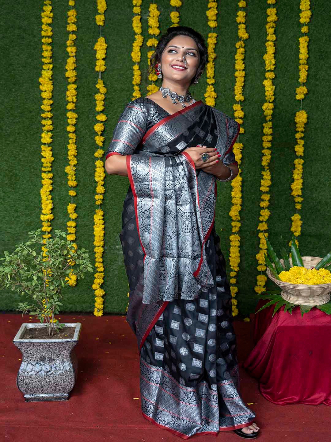 

Mitera Woven Design Zari Art Silk Saree, Black