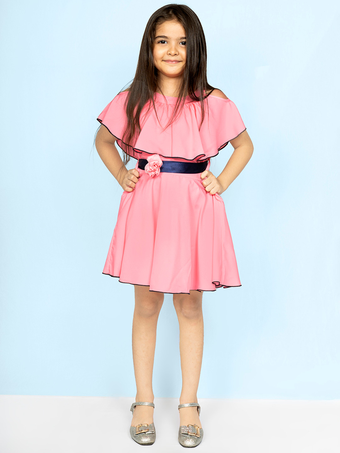 

Naughty Ninos Girls Pink Solid Fit and Flare Dress