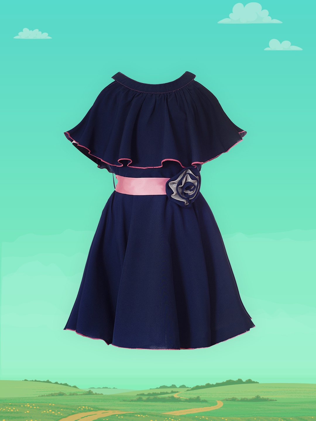 

Naughty Ninos Girls Navy Blue & Pink Solid Fit and Flare Dress