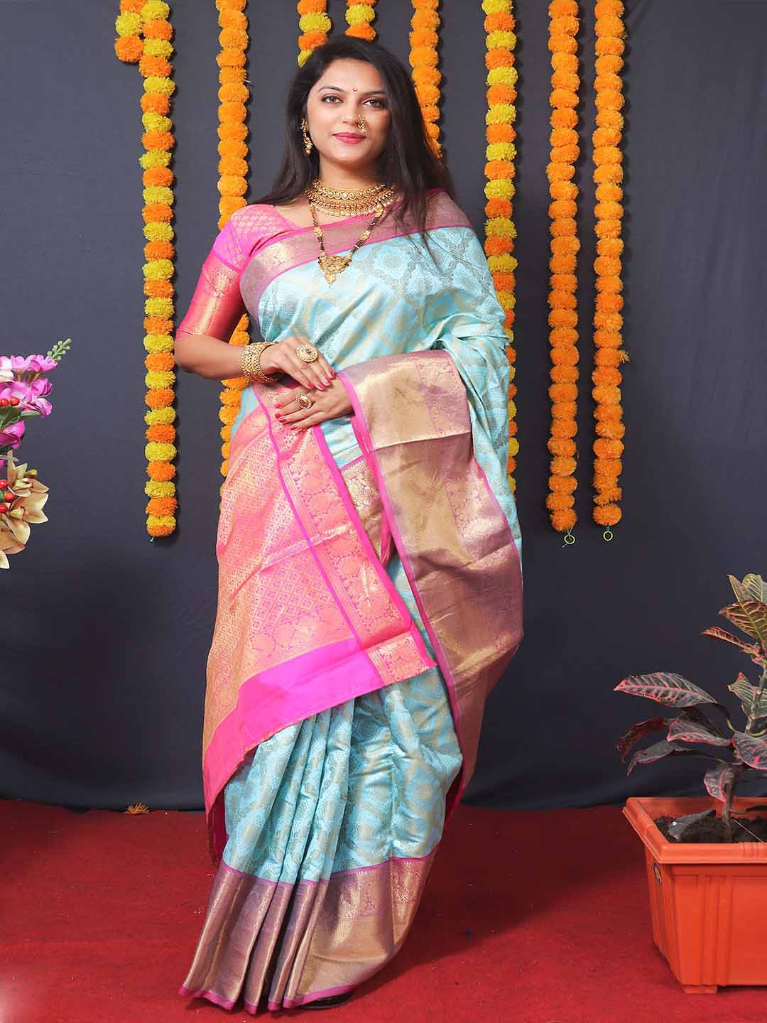 

Mitera Ethnic Motifs Woven Design Zari Art Silk Saree, Sea green