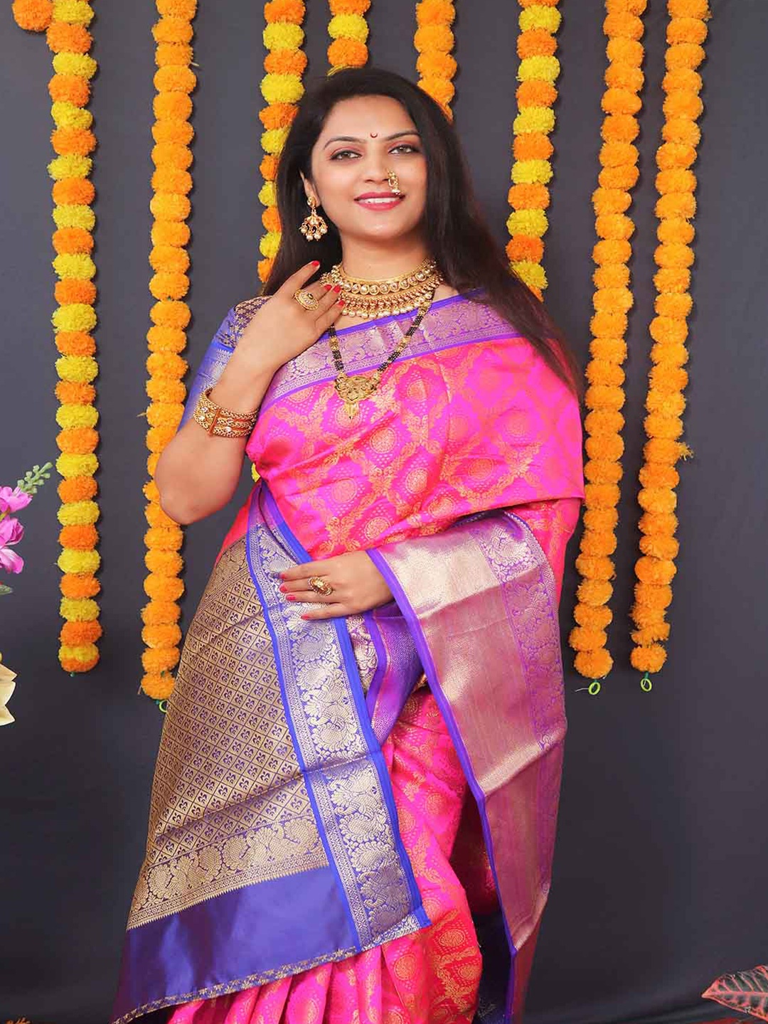

Mitera Ethnic Motifs Woven Design Zari Art Silk Saree, Pink
