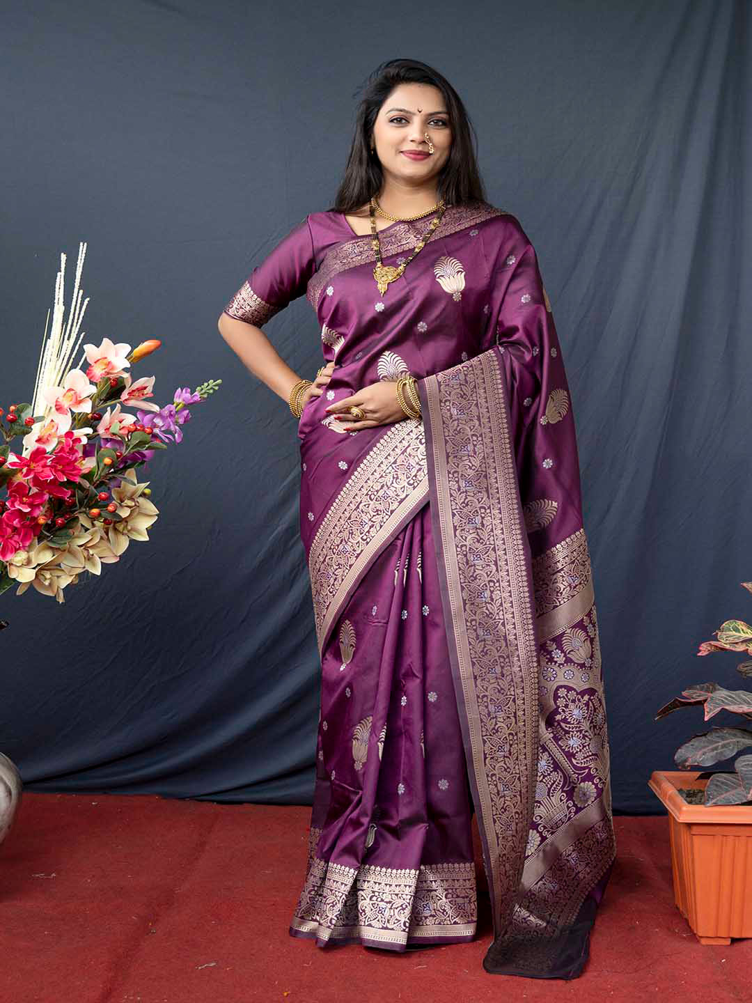 

Mitera Ethnic Motifs Woven Design Zari Art Silk Saree, Purple