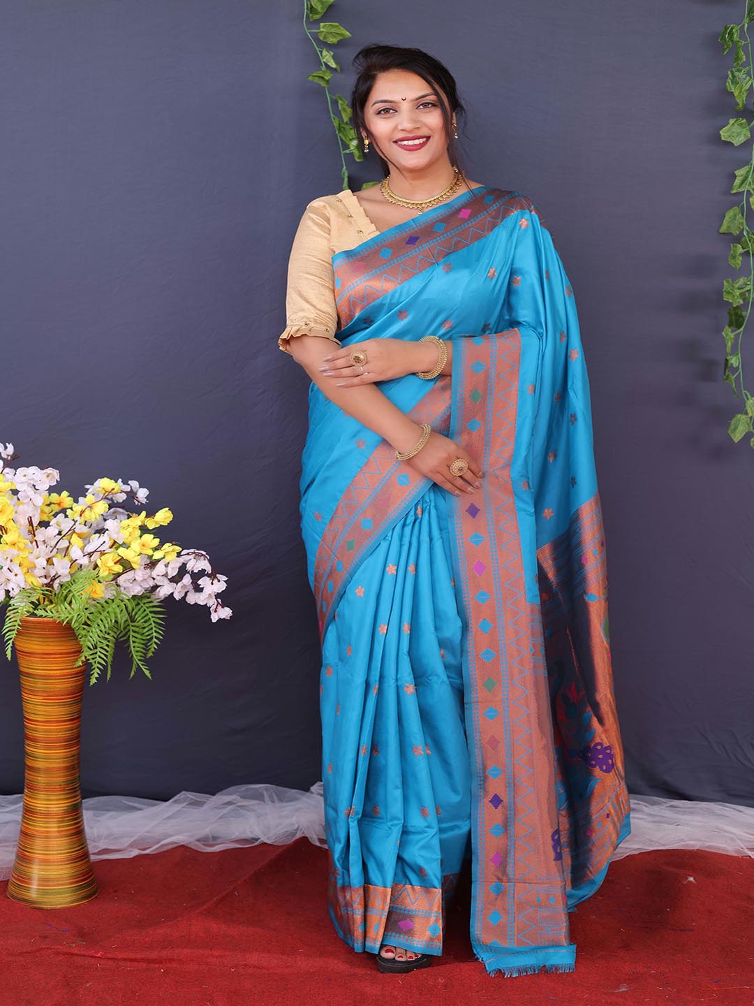 

Mitera Ethnic Motifs Woven Design Zari Art Silk Saree, Blue