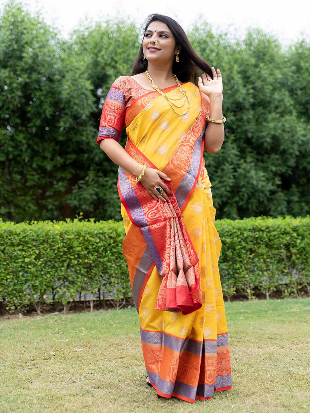 

Mitera Woven Design Zari Art Silk Saree, Yellow