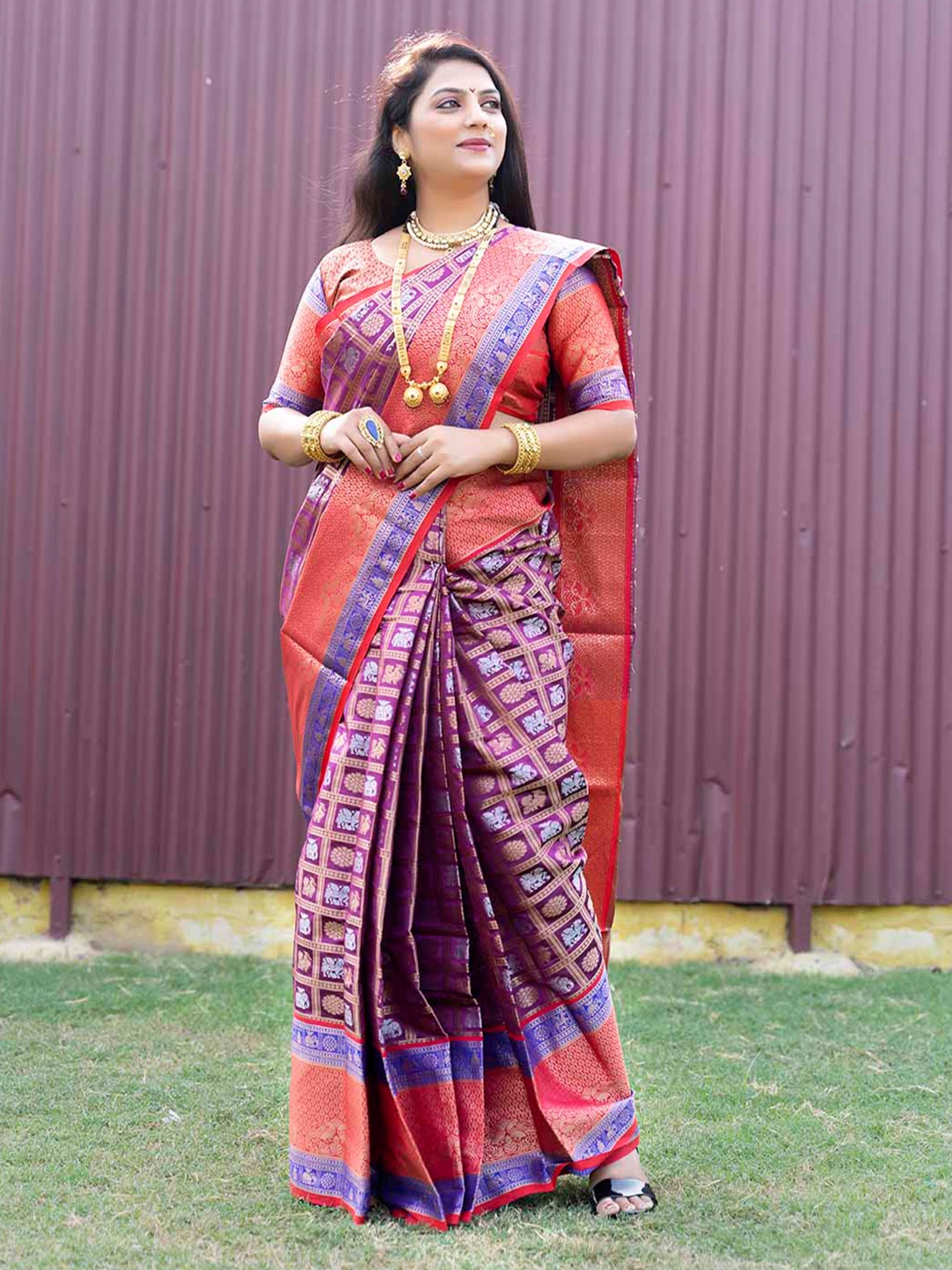 

Mitera Woven Design Zari Art Silk Saree, Purple