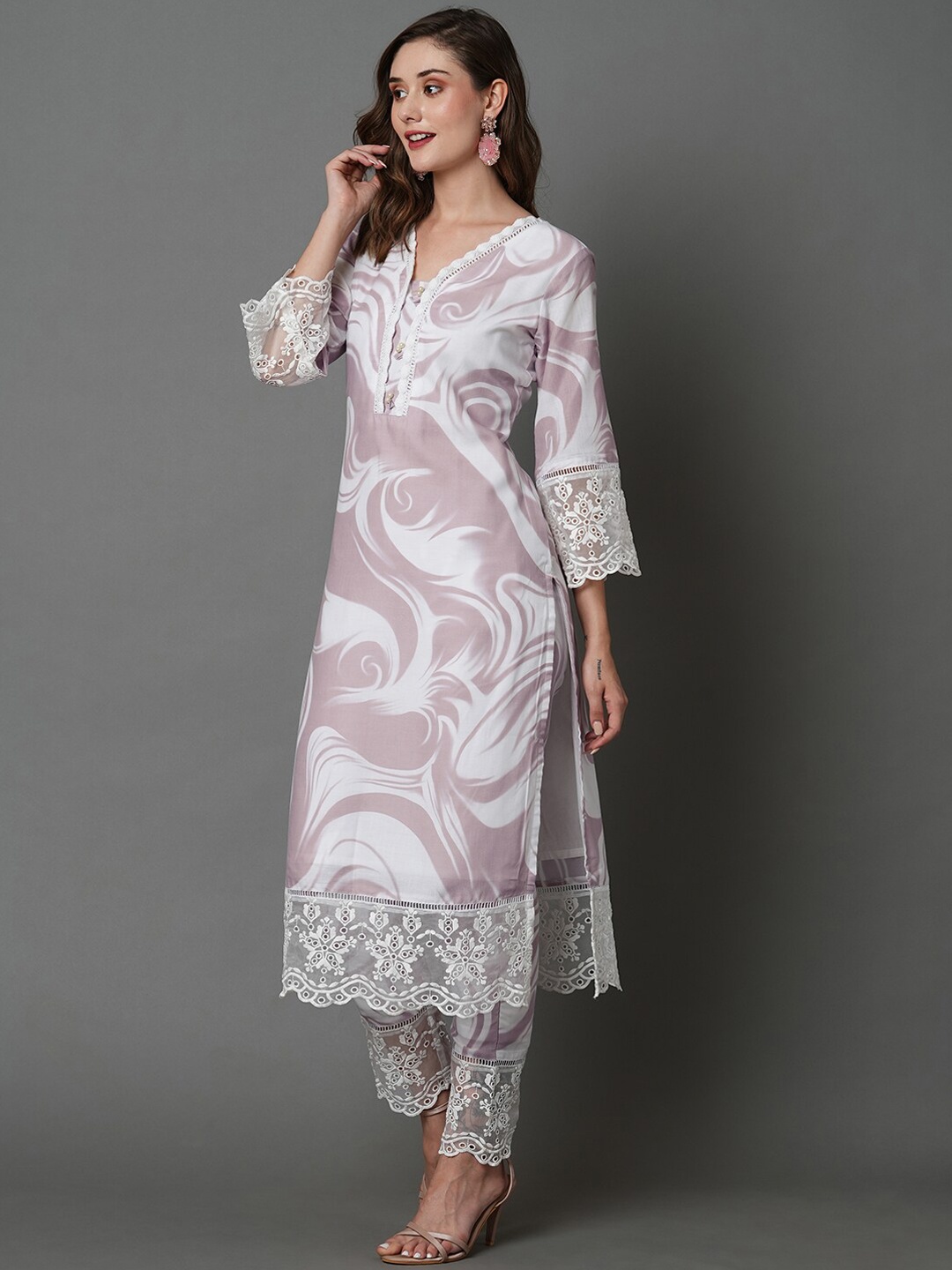 

HEEPOSH Abstract Printed Pure Cotton Kurta with Trousers & Dupatta, Mauve