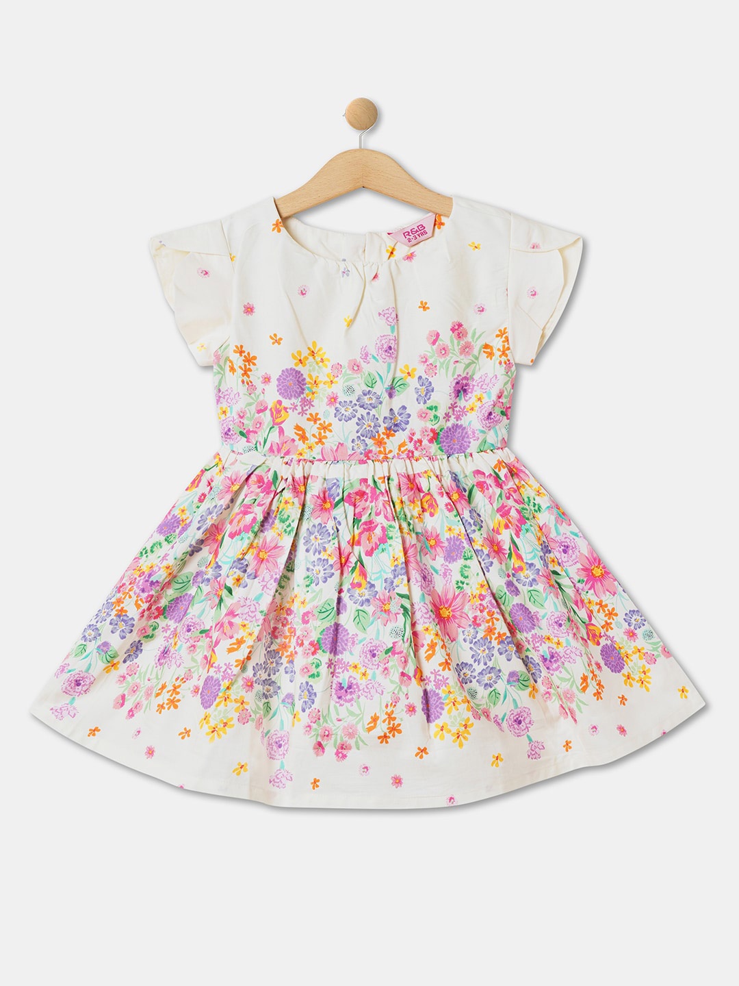 

R&B Girls Floral Printed Cotton Fit & Flare Dress, White