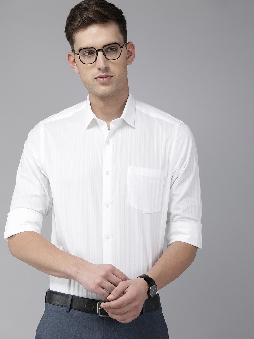 

Arrow Pure Cotton Self Striped Manhattan Slim Fit Opaque Formal Shirt, White