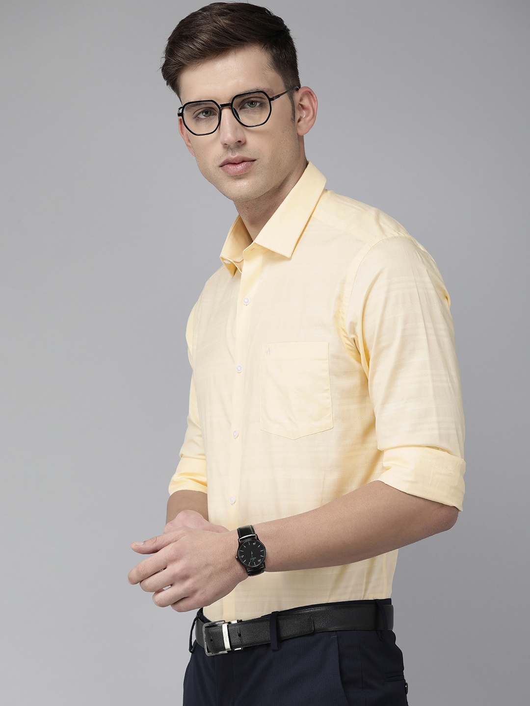 

Arrow Manhattan Slim Fit Self-Striped Pure Cotton Formal Shirt, Yellow