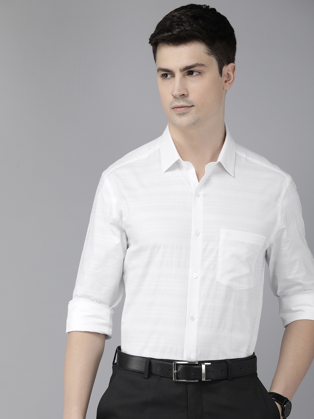

Arrow Pure Cotton Self Striped Manhattan Slim Fit Opaque Formal Shirt, White