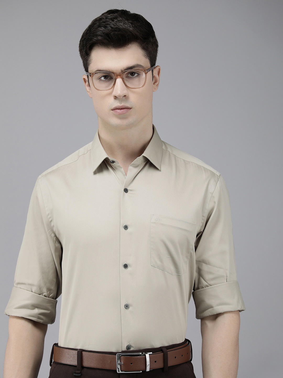 

Arrow Solid Manhattan Slim Fit Pure Cotton Formal Shirt, Beige