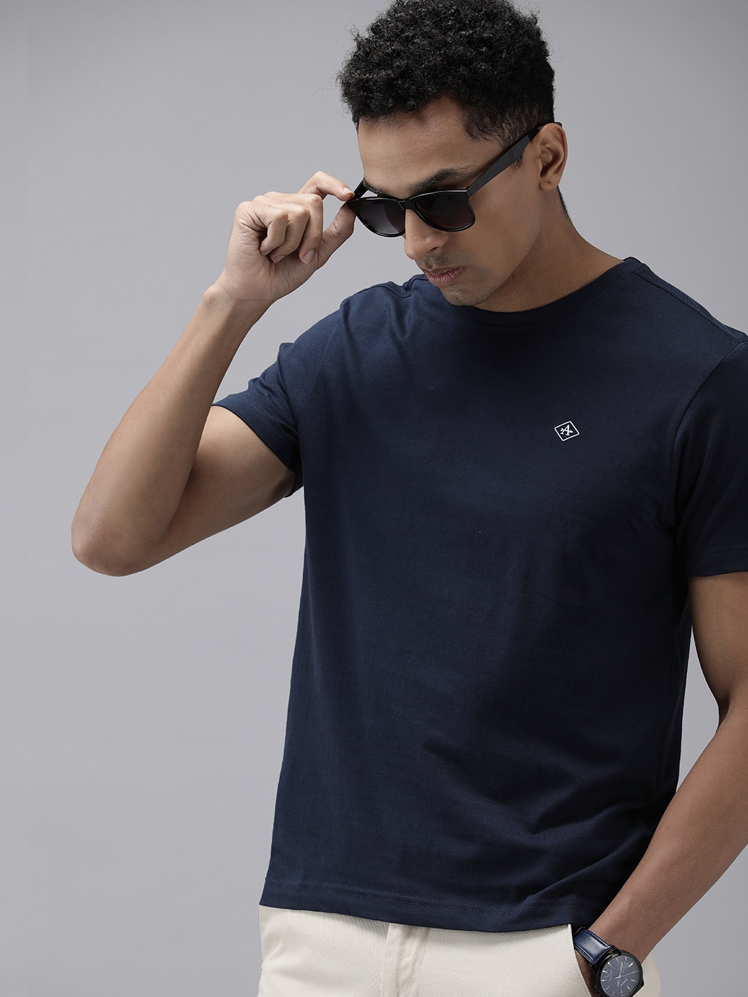 

Arrow Pure Cotton Round Neck Solid Regular Fit Casual T-shirt, Navy blue