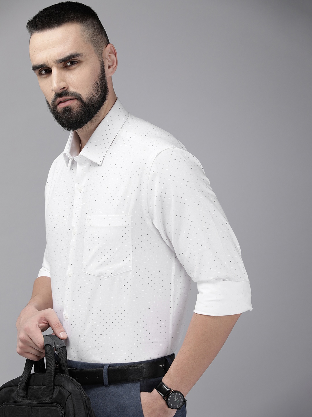 

Arrow Manhattan Slim Fit Micro-Ditsy Printed Pure Cotton Formal Shirt, White