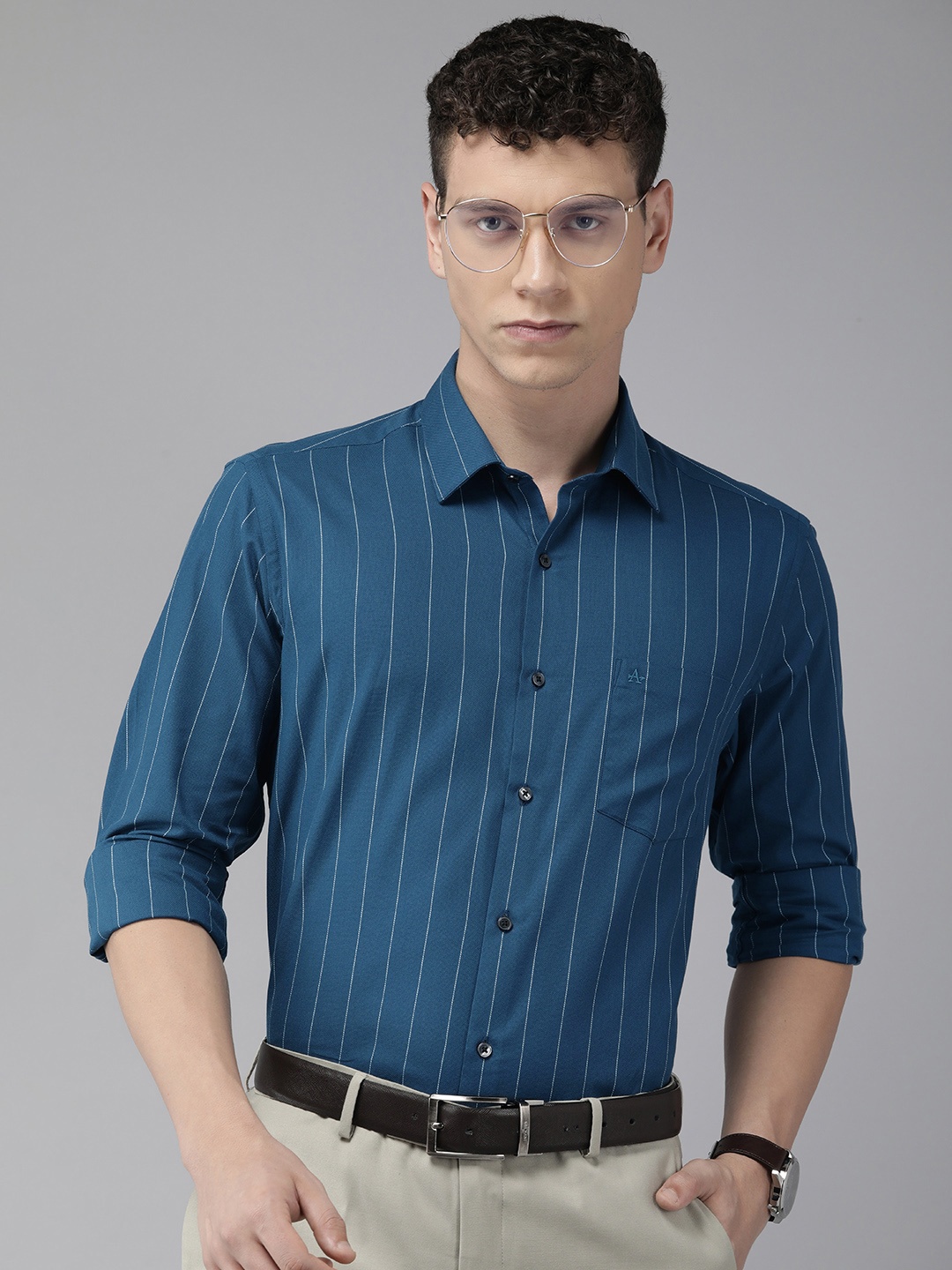 

Arrow Manhattan Slim Fit Striped Pure Cotton Formal Shirt, Blue