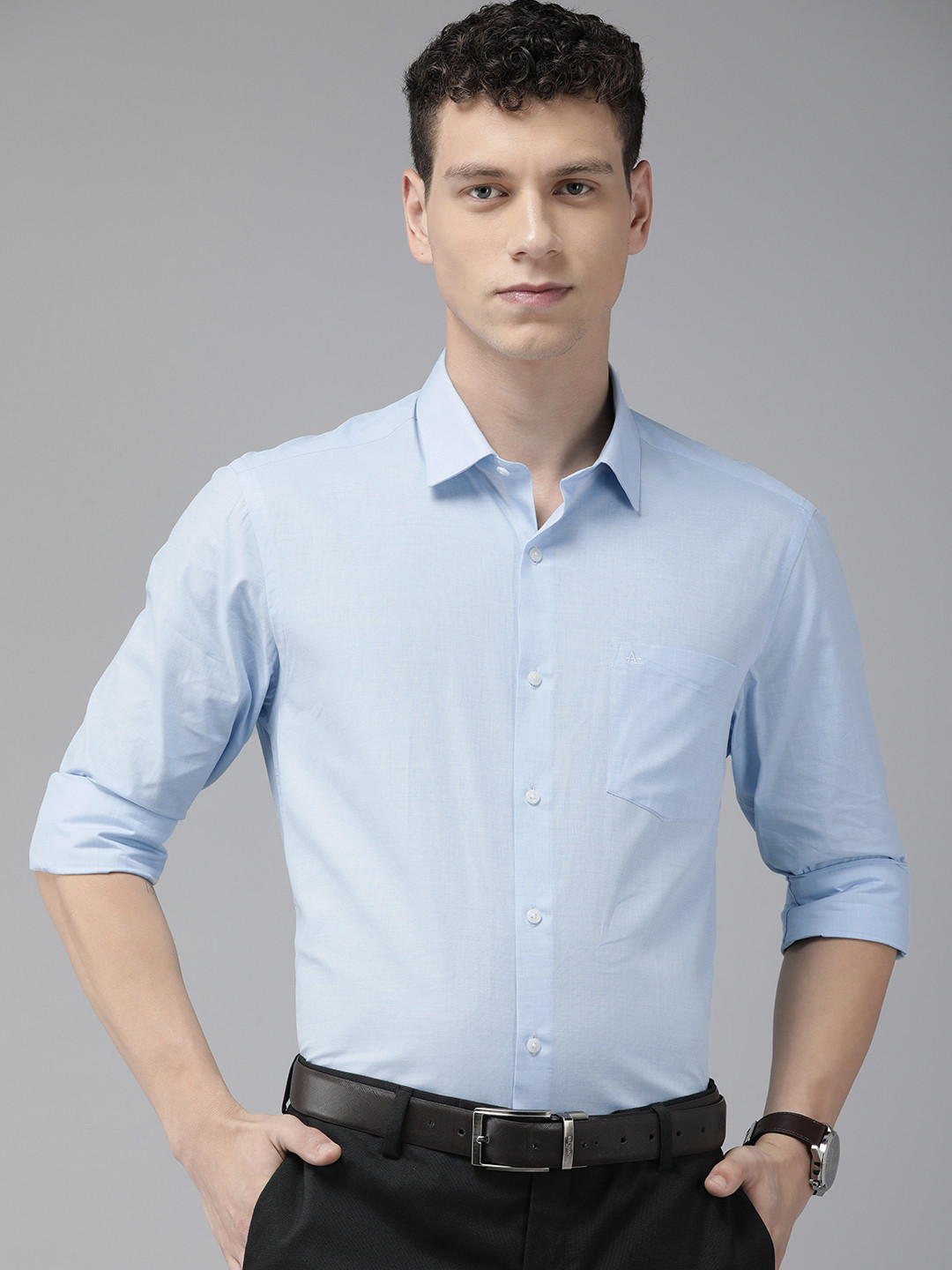 

Arrow Manhattan Slim Fit Solid Pure Cotton Formal Shirt, Blue