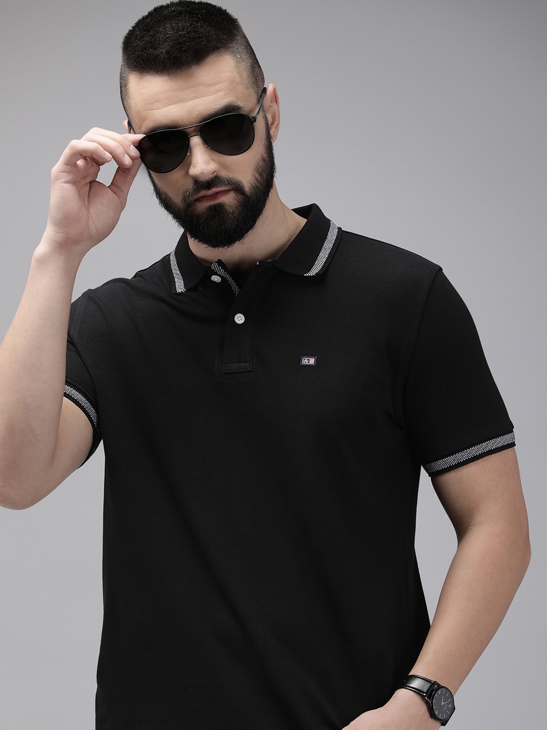 

Arrow Solid Polo Collar Pure Cotton T-shirt, Black