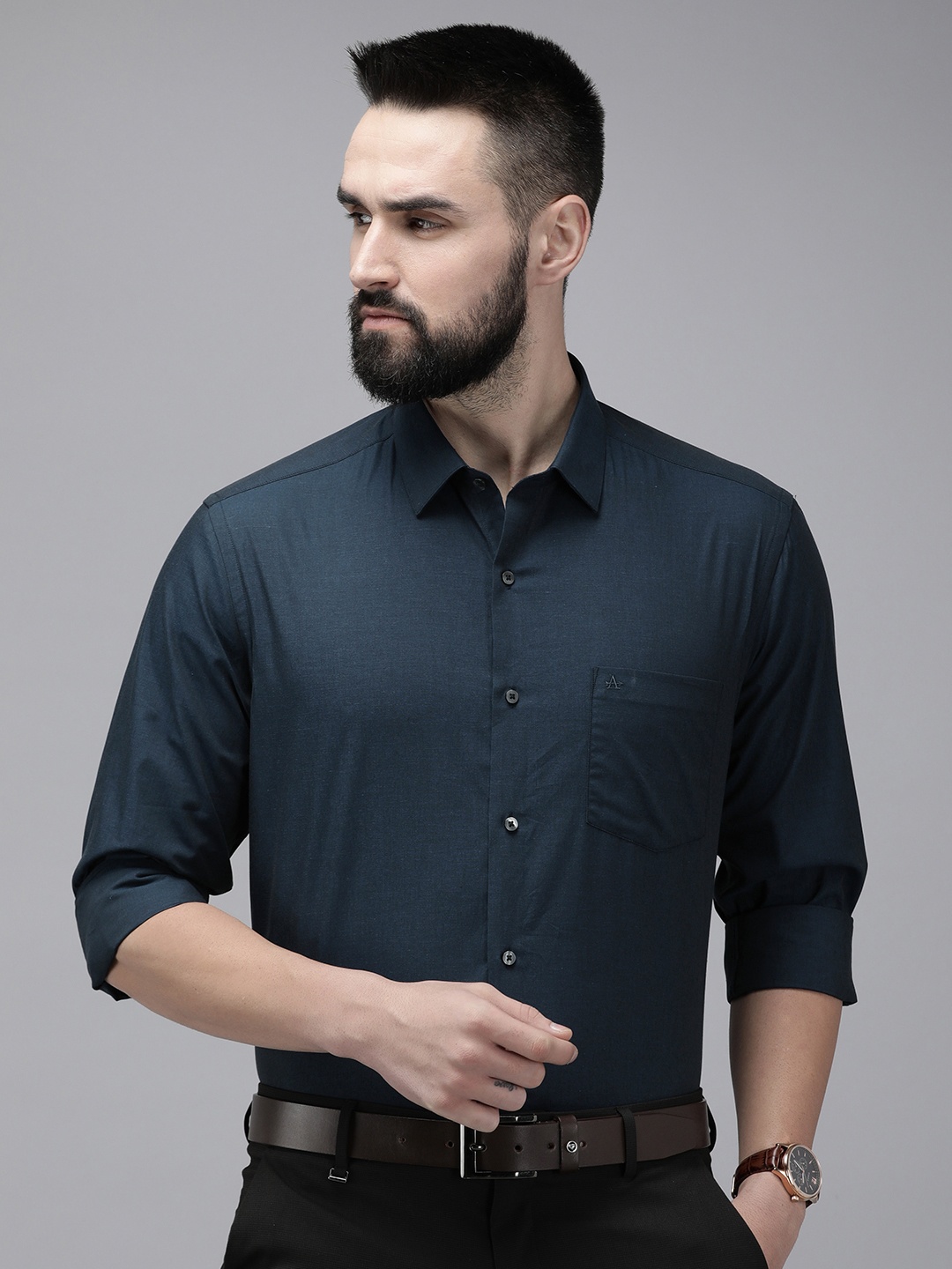 

Arrow Pure Cotton Manhattan Slim Fit Opaque Formal Shirt, Navy blue
