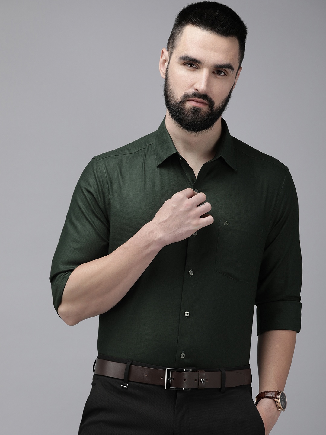 

Arrow Pure Cotton Self Design Textured Manhattan Slim Fit Formal Shirt, Green