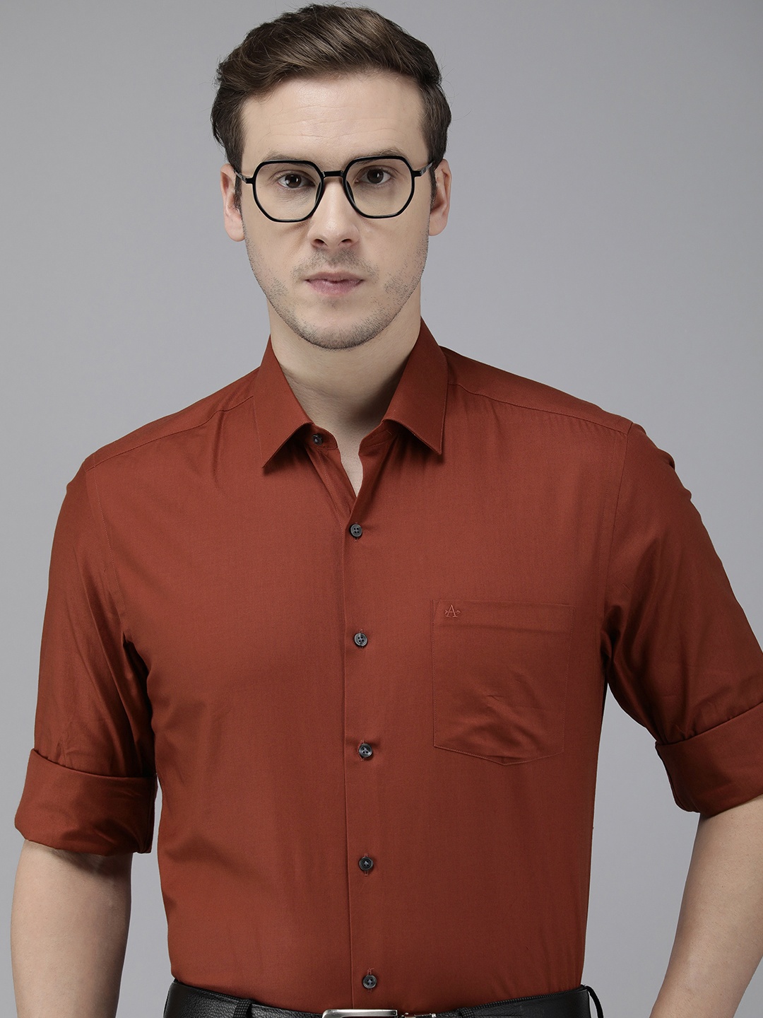 

Arrow Solid Pure Cotton Manhattan Slim Fit Formal Shirt, Rust