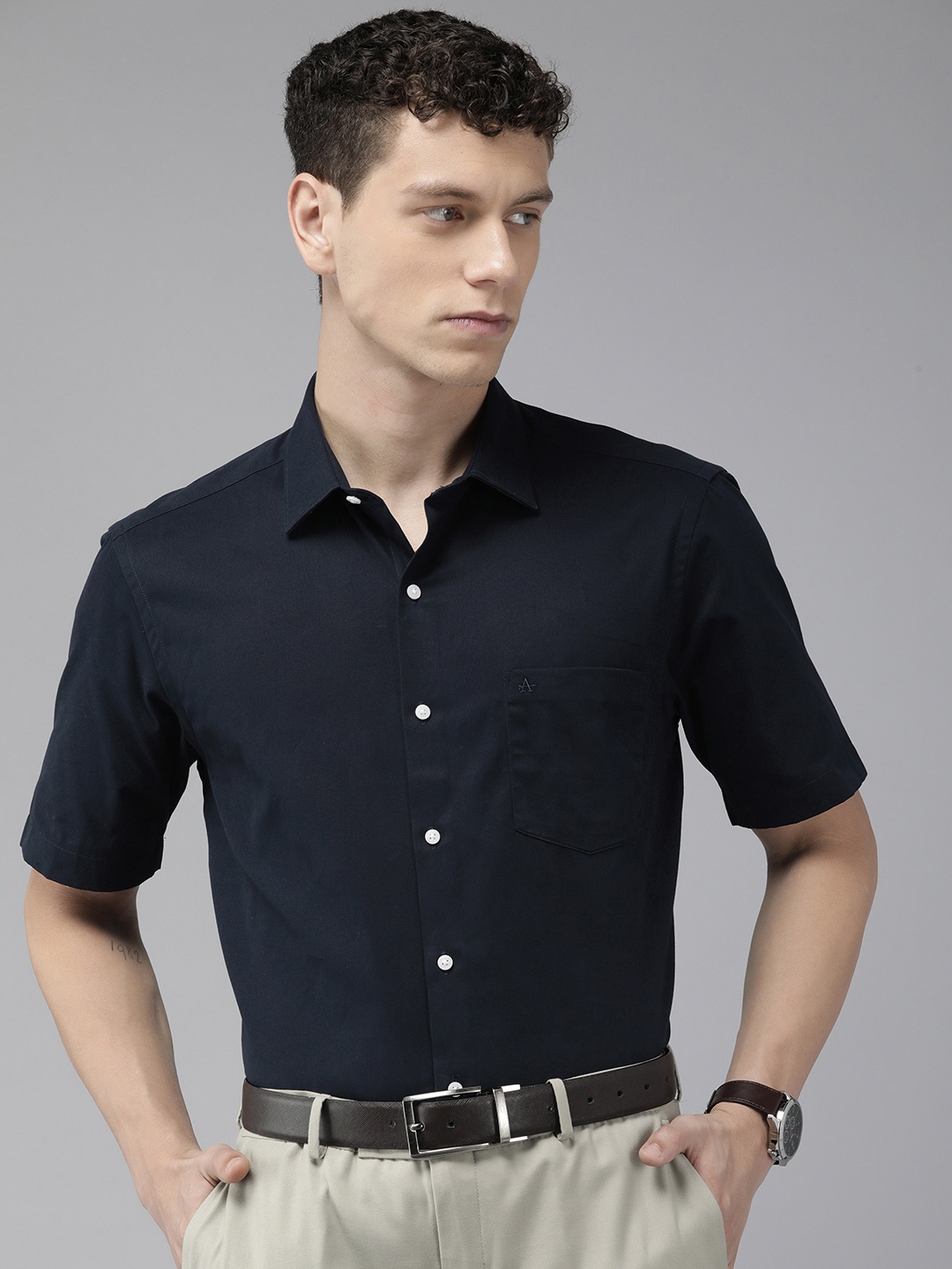 

Arrow Manhattan Slim Fit Solid Pure Cotton Formal Shirt, Navy blue