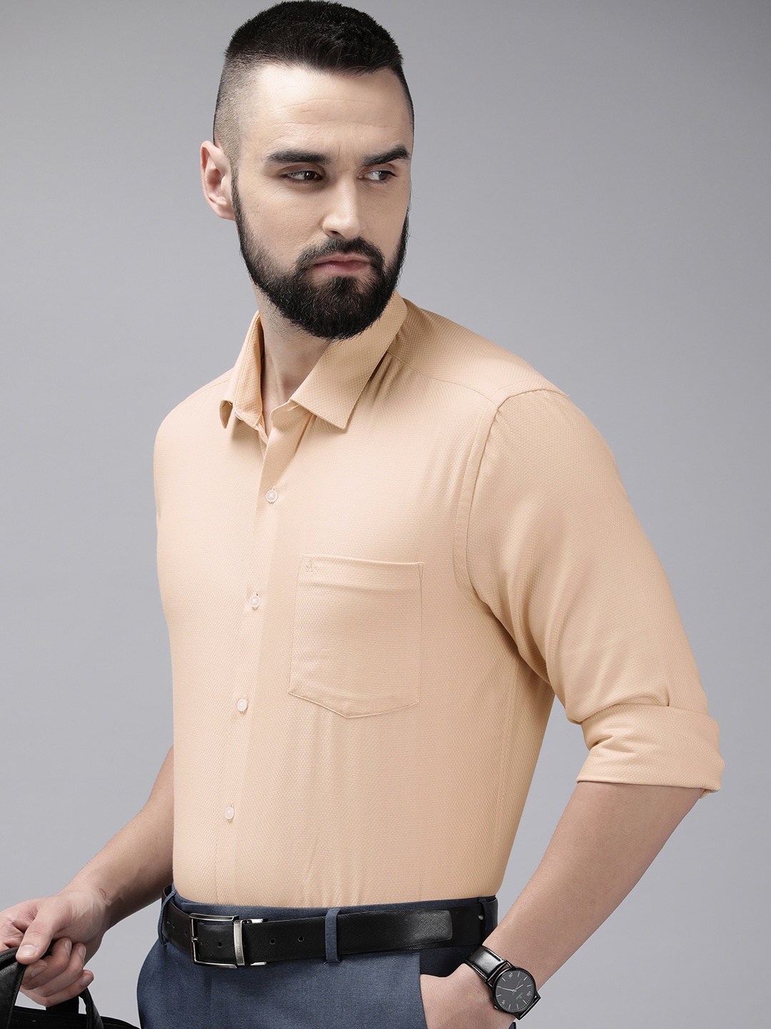 

Arrow Manhattan Slim Fit Textured Pure Cotton Formal Shirt, Beige