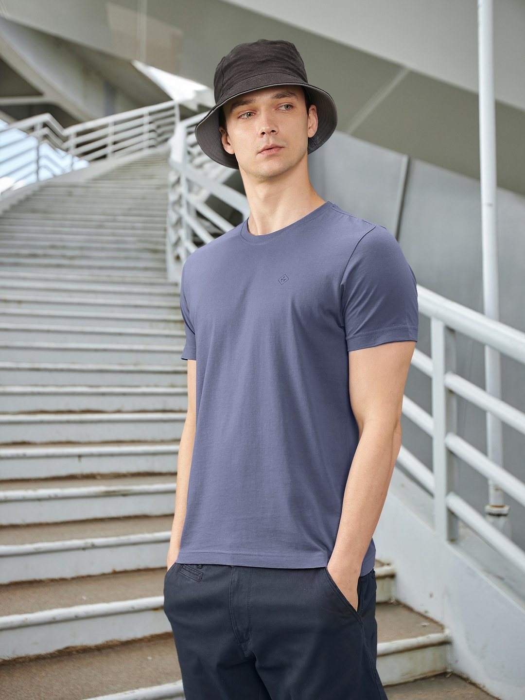 

Arrow Round Neck Pure Cotton T-shirt, Blue